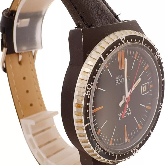 Vintage Jules Racine Diver Style Men's Quartz Wristwatch Swiss Made Steel & PVD - Picture 2 of 5